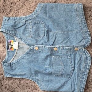 Vintage Made In The Shade Blue Cotton Denim Silver Button Vest Size Med